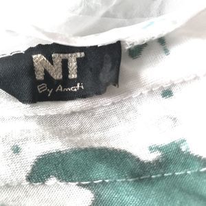 Dress, Shift, Long T-Shirt, Teal Blue, Ruffles